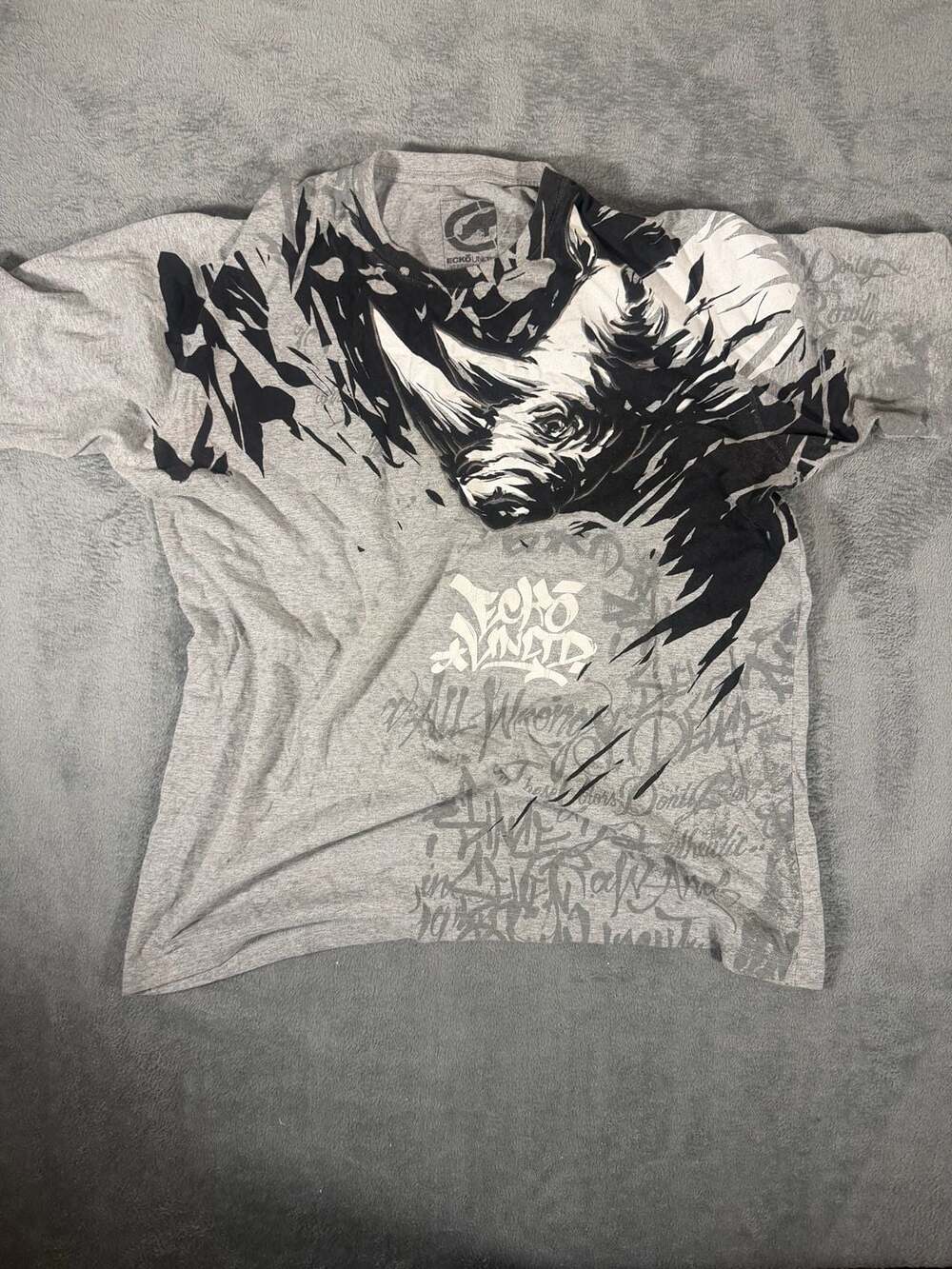 Ecko Unltd Graphic T-Shirt Size 3X-Large Gray Rhino Graffiti Design